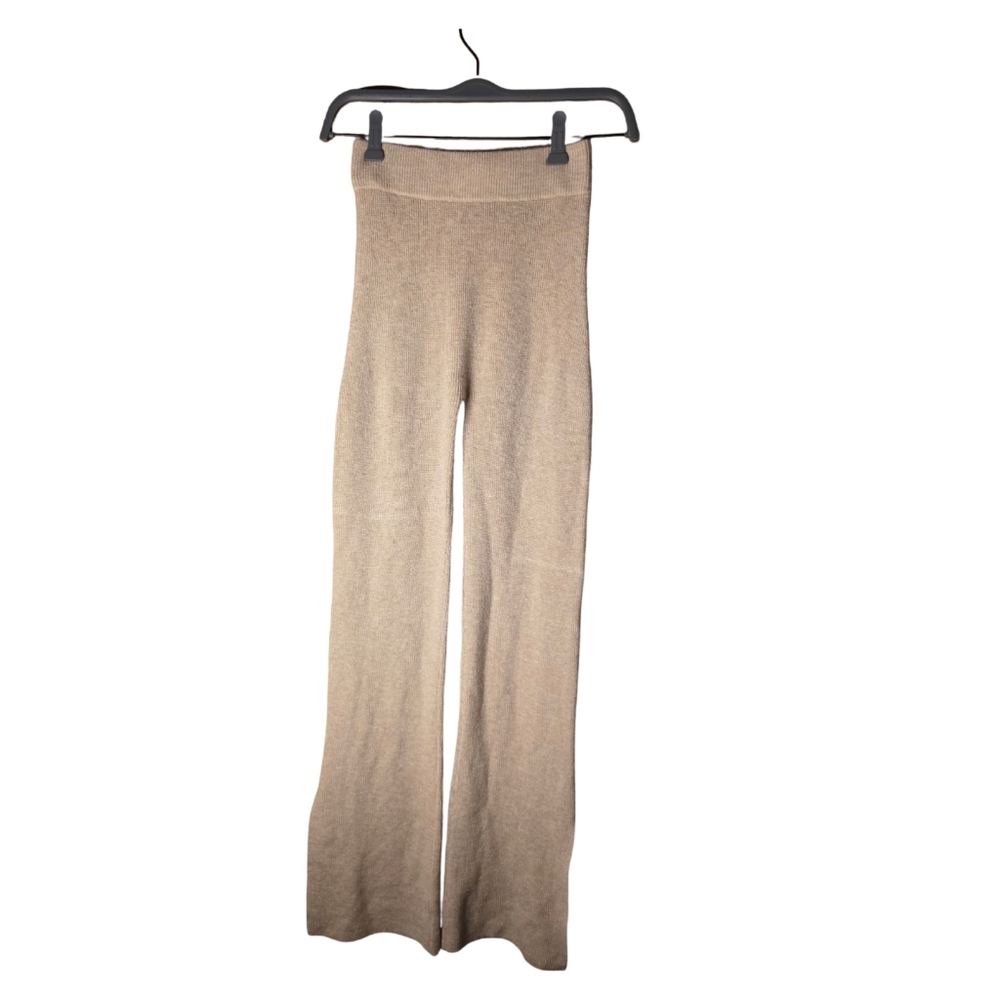 Le ORE Ribbed Knit High-Rise Wide Leg Pants XS Neutral Taupe
